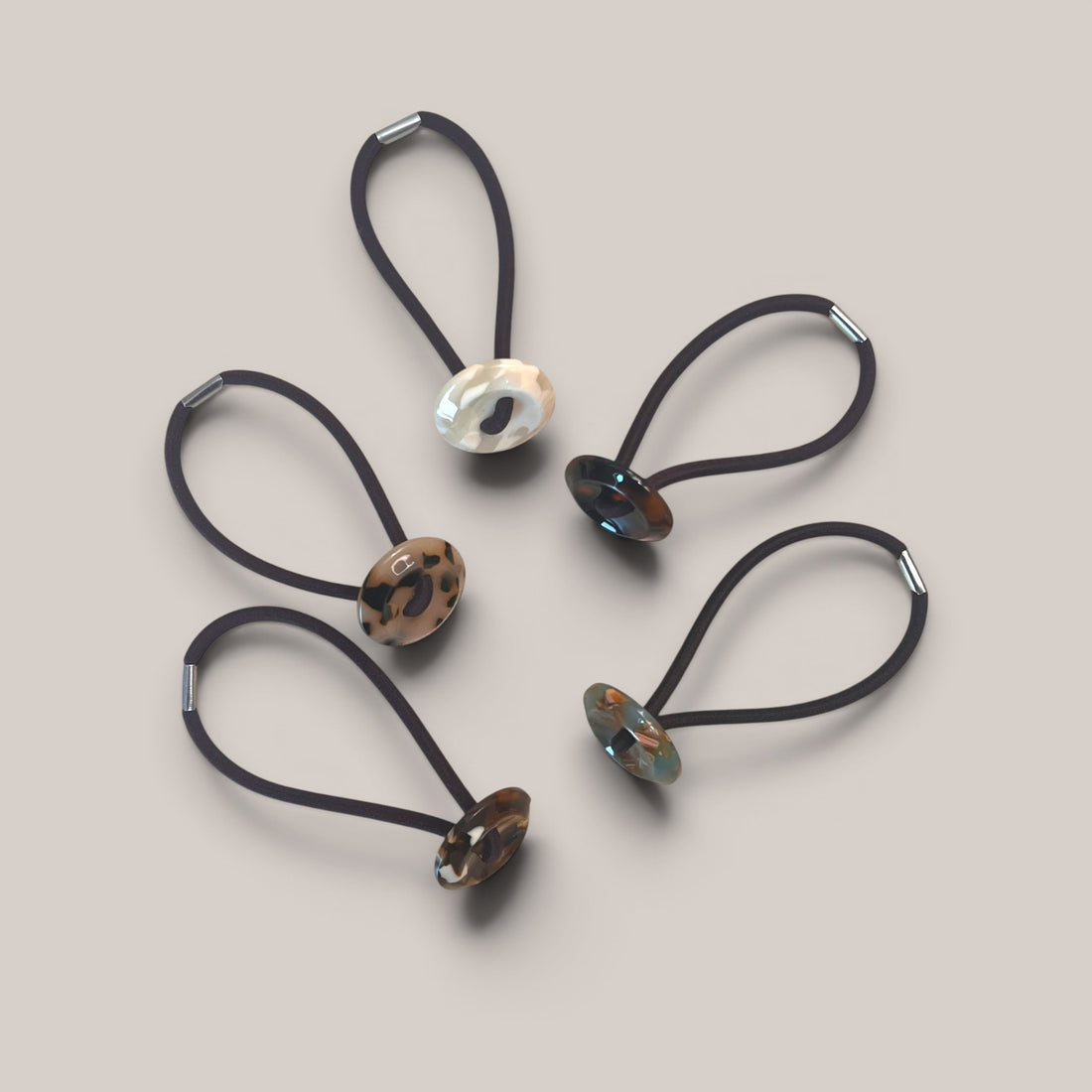 Assorted acetate charm ponytail holders with elastic bands
