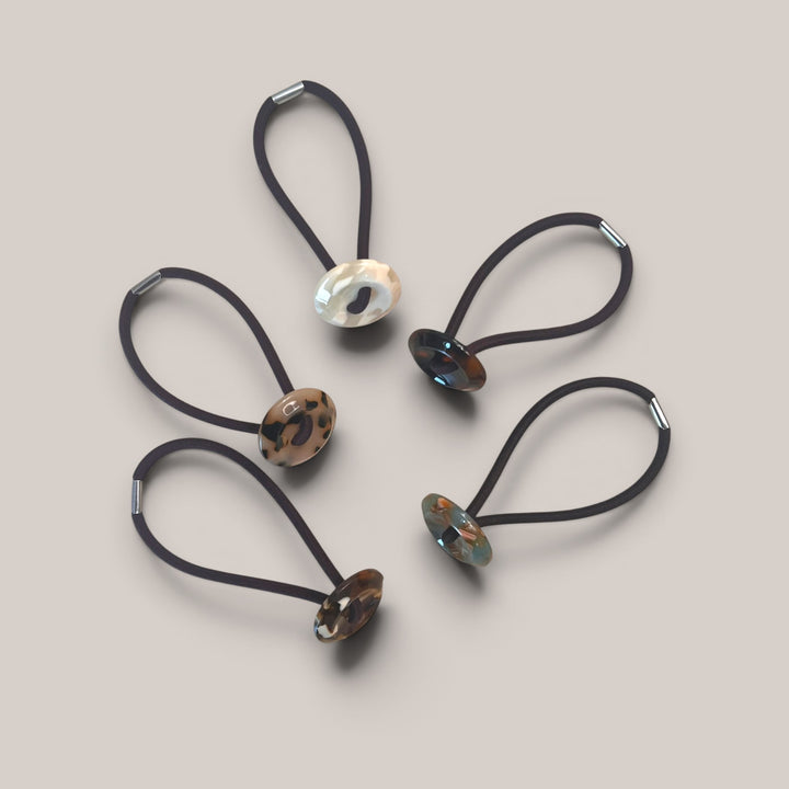 Assorted acetate charm ponytail holders with elastic bands