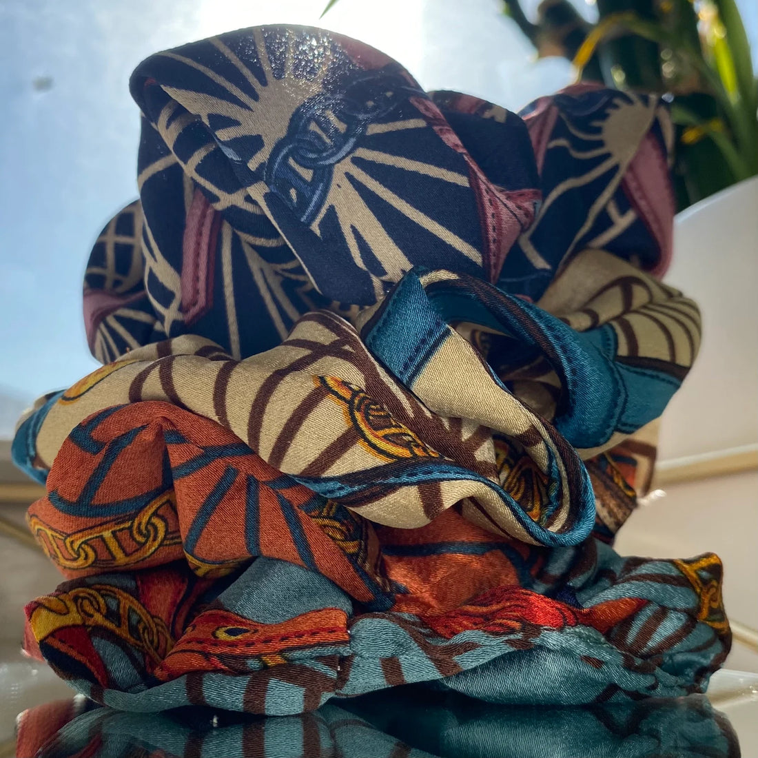 Chiffon Scrunchies - 4 Pack | Gold Chain Pattern