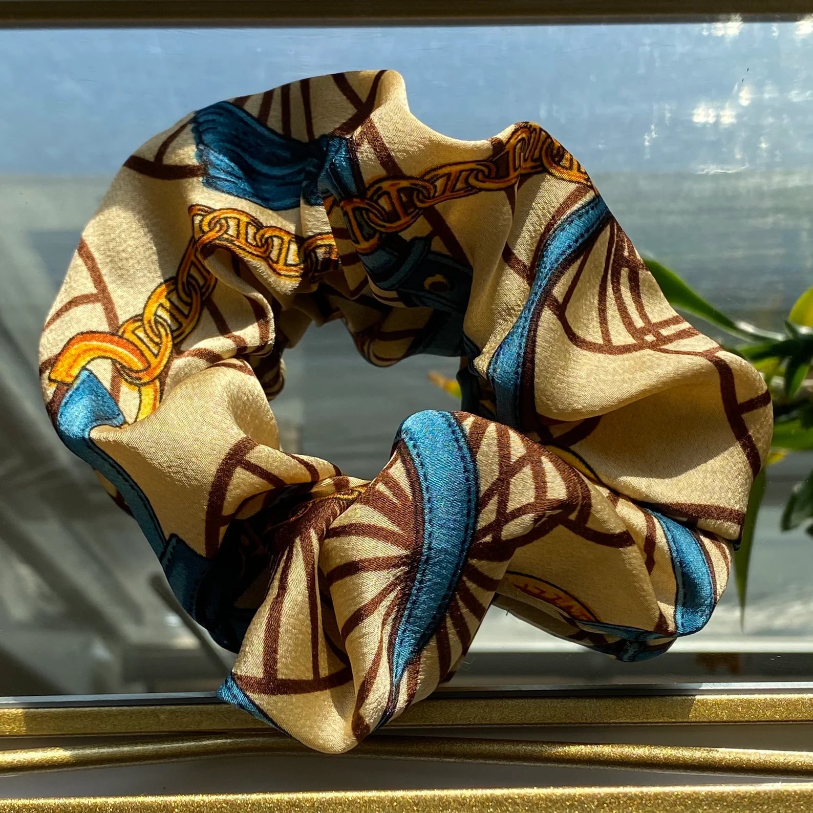 Chiffon Scrunchies - 4 Pack | Gold Chain Pattern