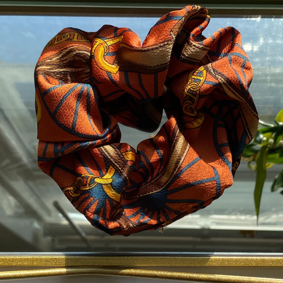 Chiffon Scrunchies - 4 Pack | Gold Chain Pattern