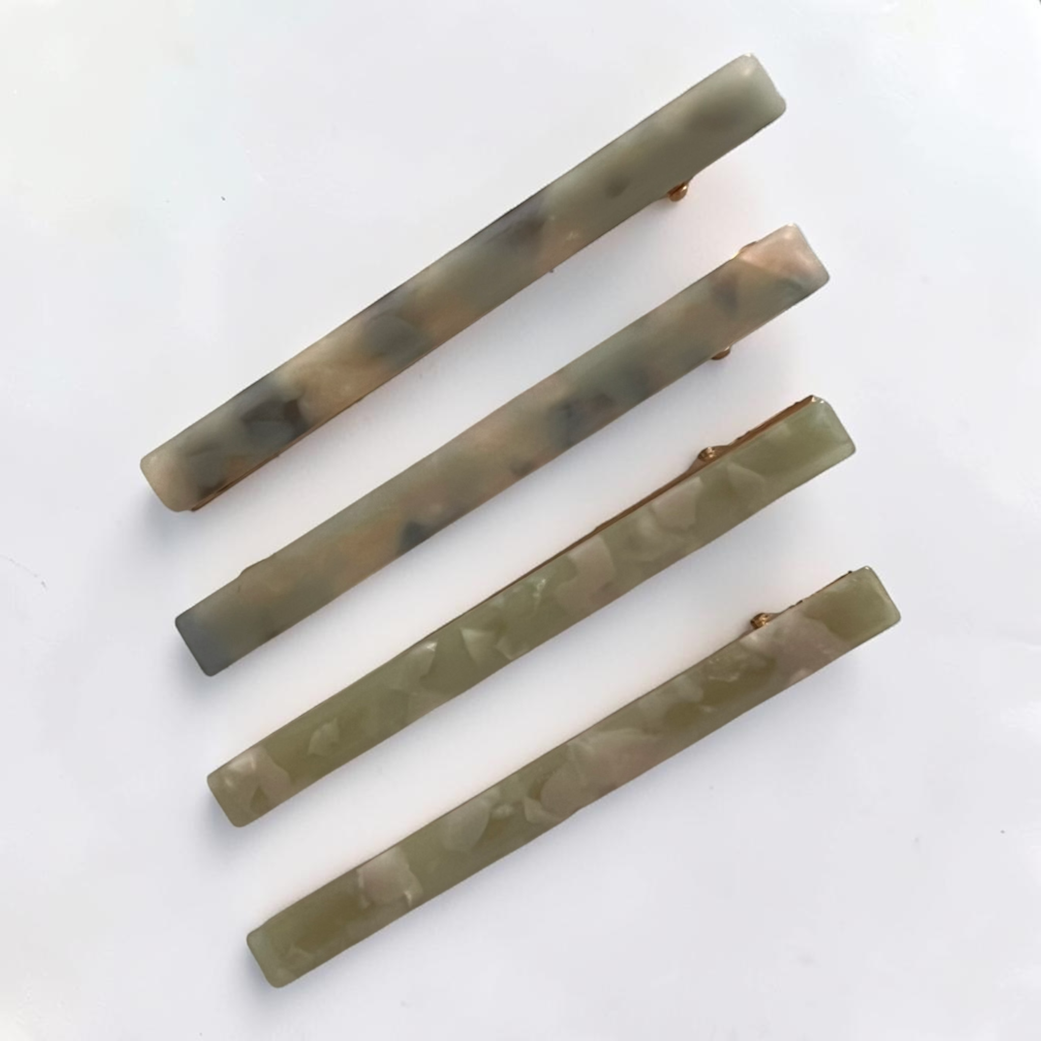 Slim acetate barrette set in green marble tones