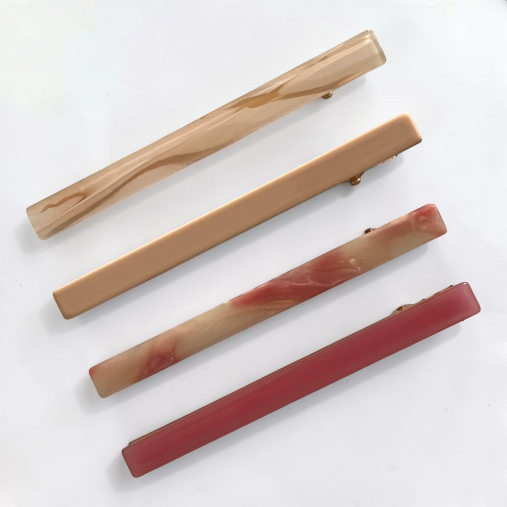 Slim acetate barrette set in neutral and rose tones