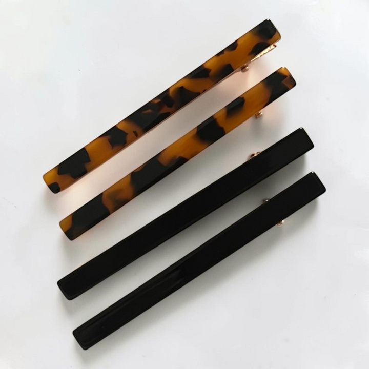 Slim acetate barrette set in tortoise and black